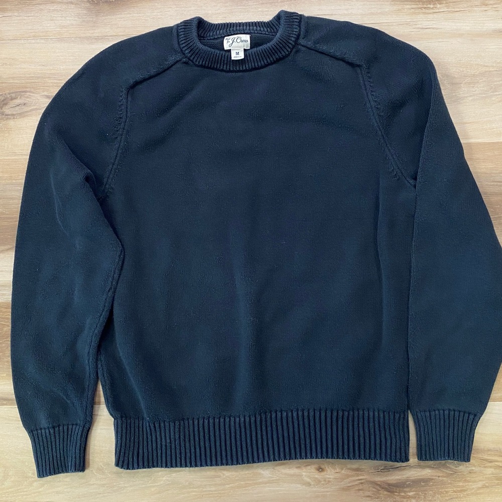 J.Crew Sweater Size M Mens Crewneck Pullover Cotton Raglan Sleeve Black
